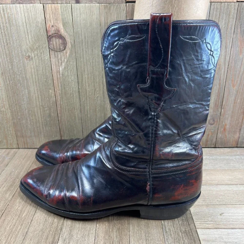 Lucchese Classics Mens Size 11.5 Black Cherry Goat Leather Roper Western Boots_3